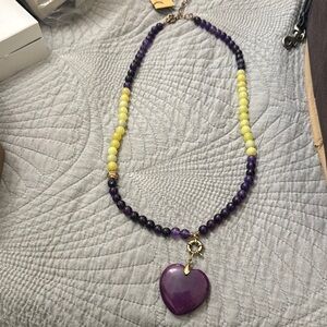 Patricia Nash Purple Heart Necklace with Yellow Beads